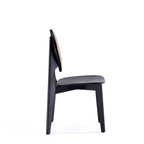 Rattan Cane Backrest Dining Chair Set with Solid Wood Frame - Black or Light Brown