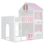 Full Over Full House Bunk Bed with Storage - Pink