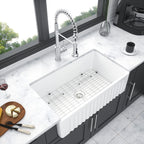 Farmhouse Ceramic Apron Front Single Bowl Kitchen Sink with Durable Design - White or Black