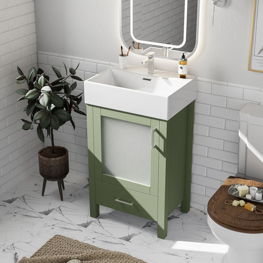 Bathroom Vanity with Ceramic Sink and Ample Storage - Blue, Green, or Black