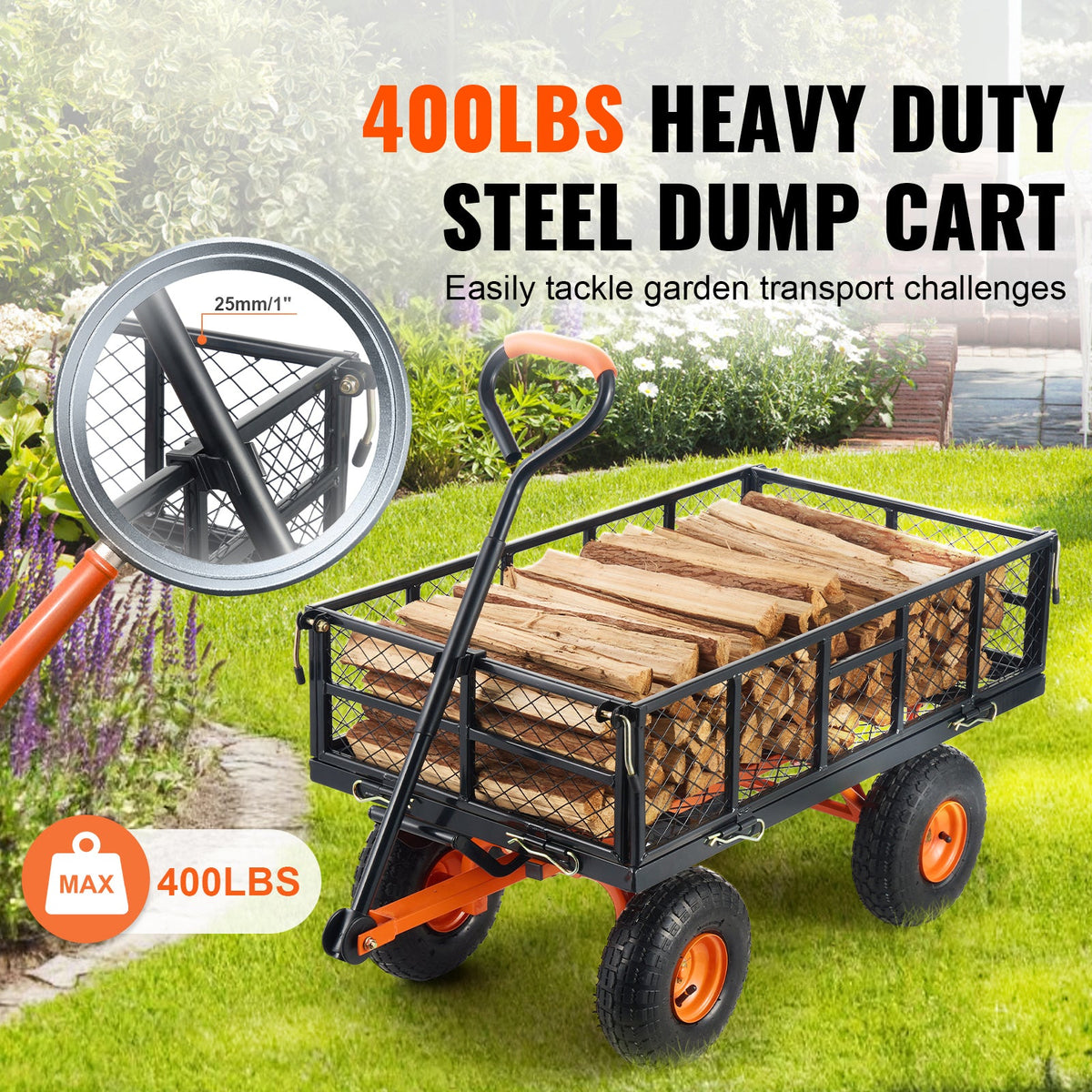 Metal Garden Dump Cart with Convertible Handle - Iron