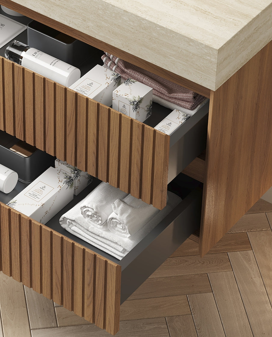 Tilley 36'' Wall-Mounted Cabinet with 2 Drawers - Natural Wood