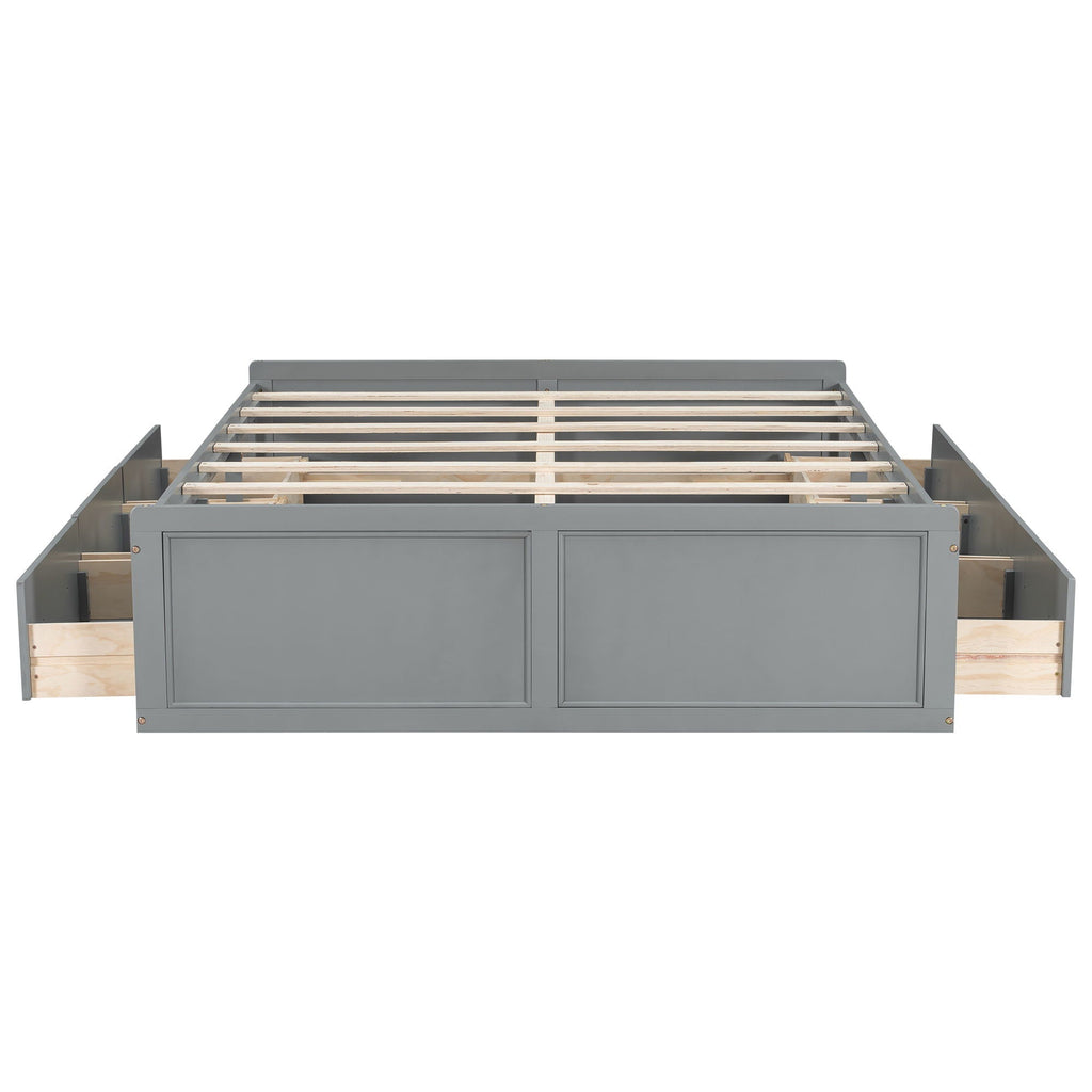 Queen Size Platform Bed Frame with 6 Drawers - Gray