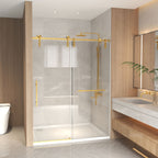 Frameless Sliding Shower Door with Clear Tempered Glass - Brushed Gold