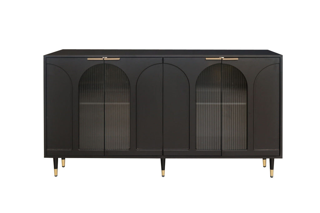Lacquered Wooden Sideboard with 4 Glass Doors - Black