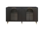Lacquered Wooden Sideboard with 4 Glass Doors - Black