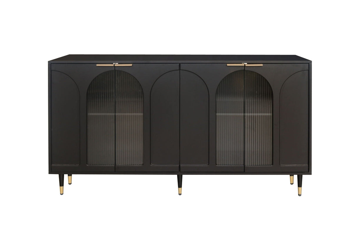 Lacquered Wooden Sideboard with 4 Glass Doors - Black