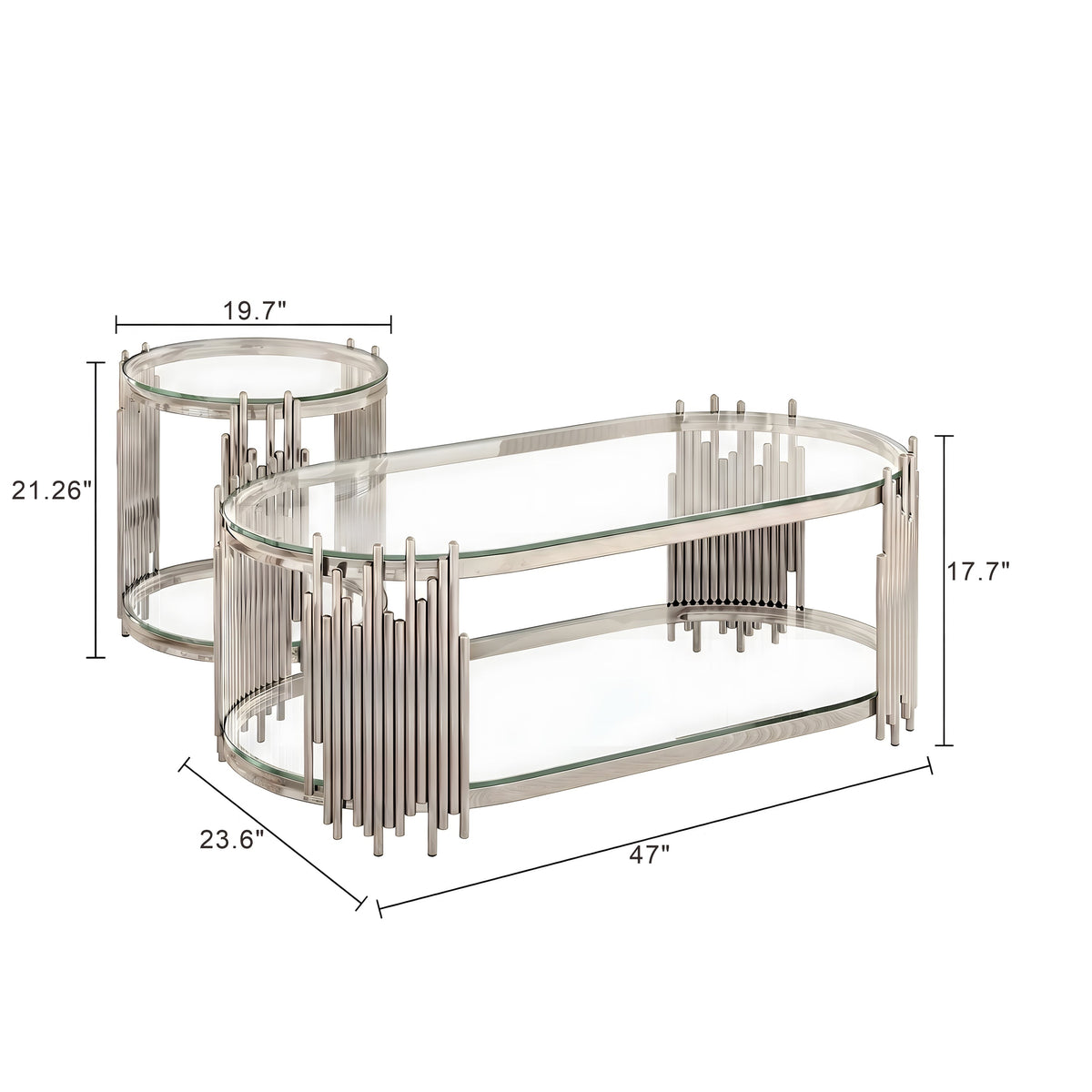 Modern Luxury Coffee Table and Side Table Set with Tempered Glass – Silver or Gold