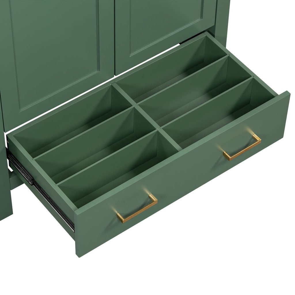 Green Bathroom Vanity with Single Undermount Sink and Storage - Solid Wood
