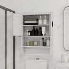 Bathroom Wall Cabinet with Adjustable Shelf and Towel Bar - White