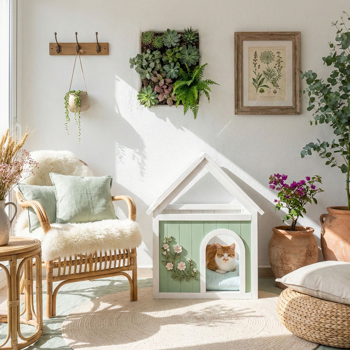 Indoor Cat House with Clear Roof - Mint / White