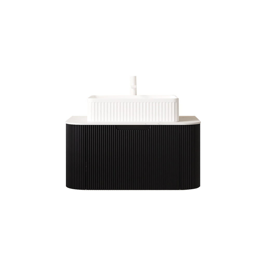 30" Floating Bathroom Vanity with Ceramic Basin & Storage - Black, Carrara White, White
