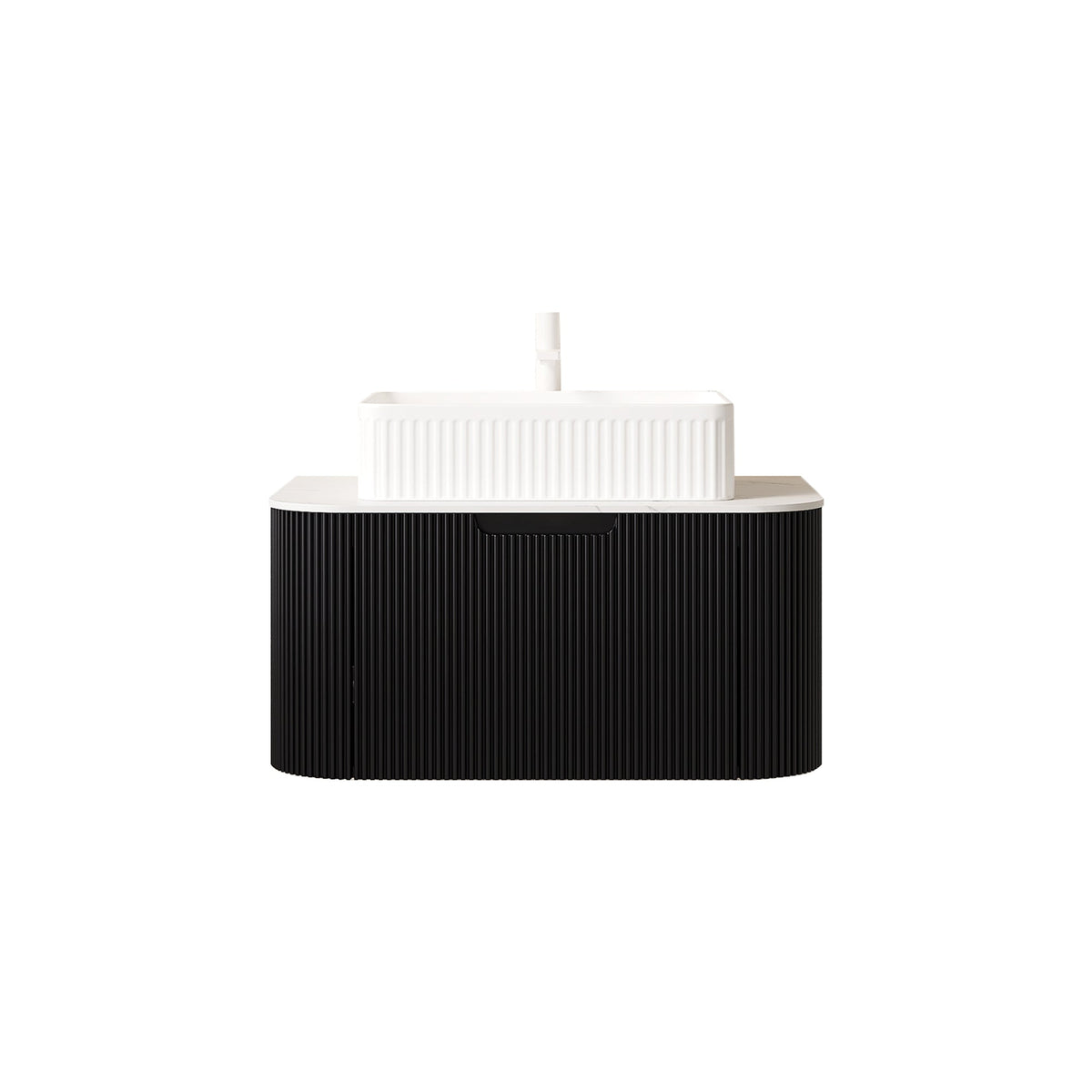 30" Floating Bathroom Vanity with Ceramic Basin & Storage - Black, Carrara White, White