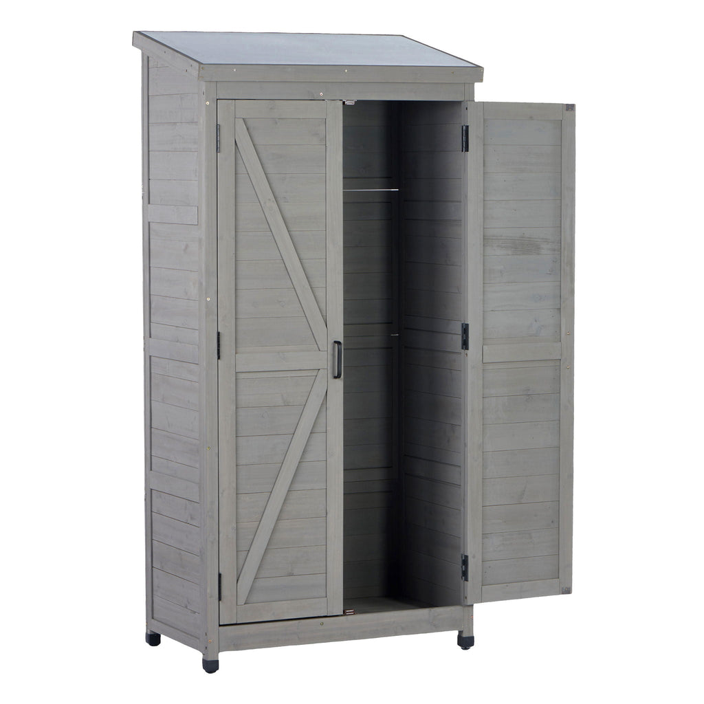 Outdoor Storage Shed with Vertical Tool Cabinet - Solid Wood, Dark Gray or Light Brown