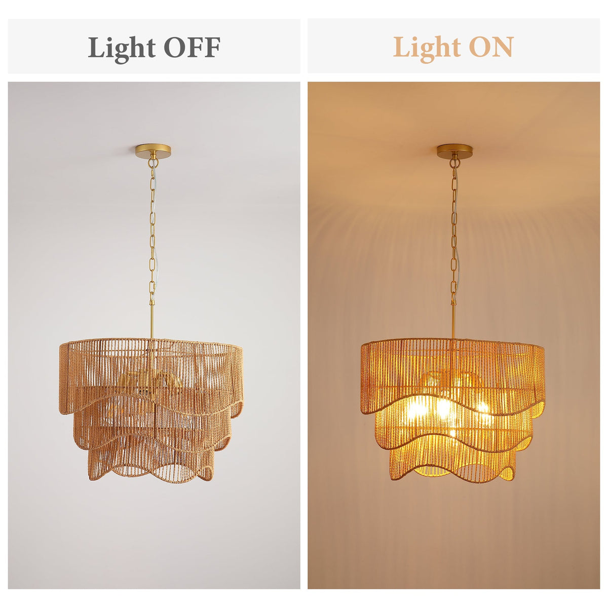 Handwoven Paper Rattan Boho Chandelier with 7-Light E26 Base - Natural