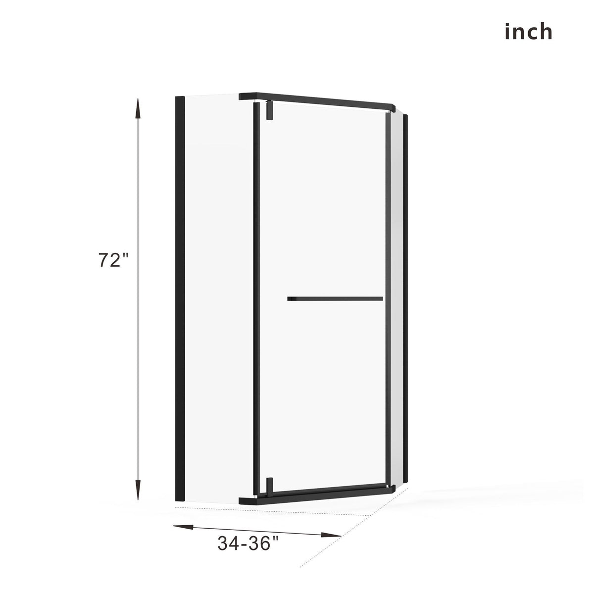 Neo Angle Frameless Shower Door with White Acrylic Shower Base - Matte Black