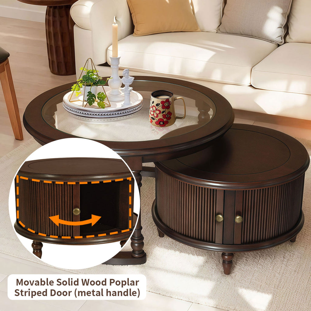 Modern Nesting Coffee Table Set with Glass Top - Dark Brown or Black