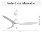 Bredoom 52" Ceiling Fan with Remote Control and LED Light - White or Light Brown