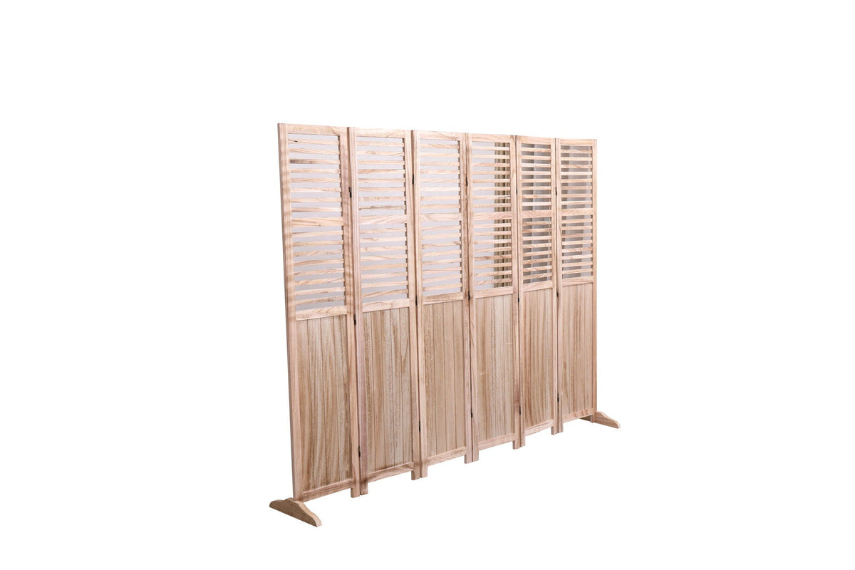Light Brown Panel Folding Room Divider with Metal Hinges - Solid Wood