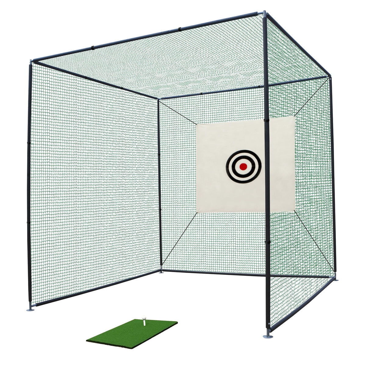 Golf Practice Net Cage with Metal Frame Hitting Net Kit - Black