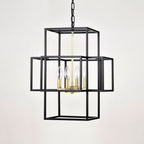 4 Light Metal Lantern Pendant Light with Adjustable Height - Black or Gold