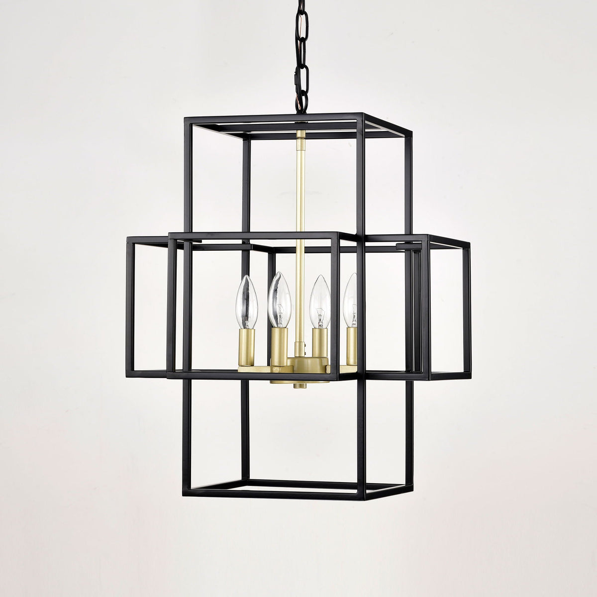 4 Light Metal Lantern Pendant Light with Adjustable Height - Black or Gold