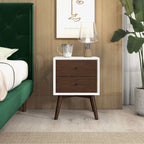 Mid-Century Modern Night Stand with 2 Drawers - Dark Brown or White