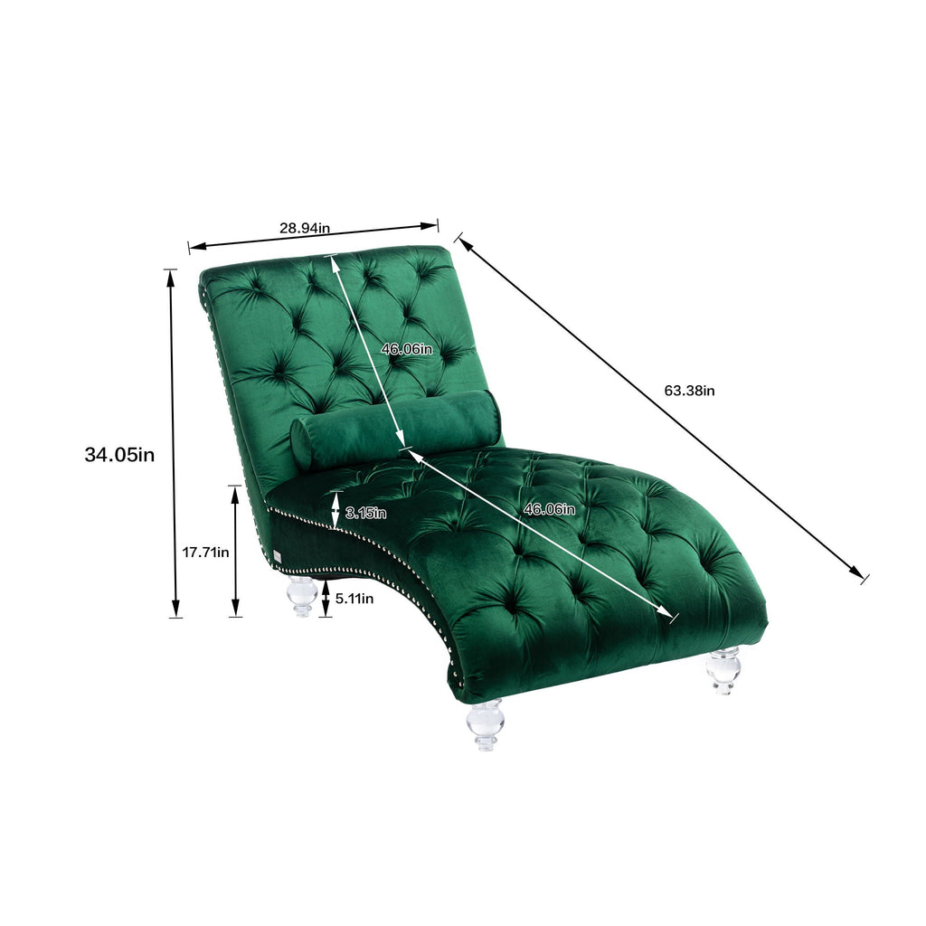 Velvet Button Tufted Chaise Lounge with Pillow - Multiple Colors