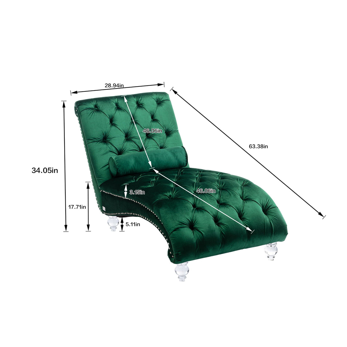 Velvet Button Tufted Chaise Lounge with Pillow - Multiple Colors