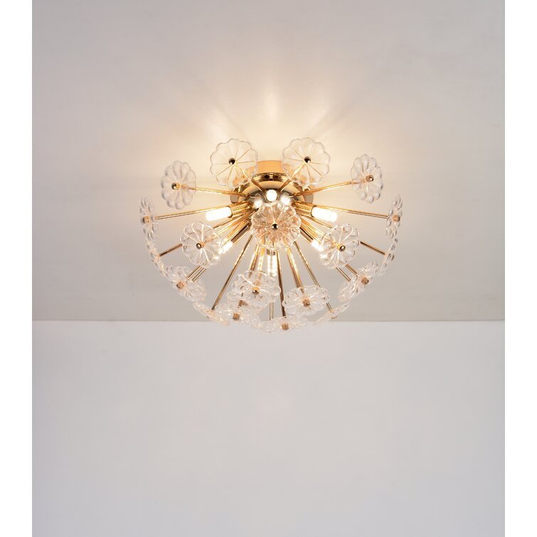 Gold Flush Mount Ceiling Light with Crystal Petals - Gold