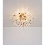Gold Flush Mount Ceiling Light with Crystal Petals - Gold
