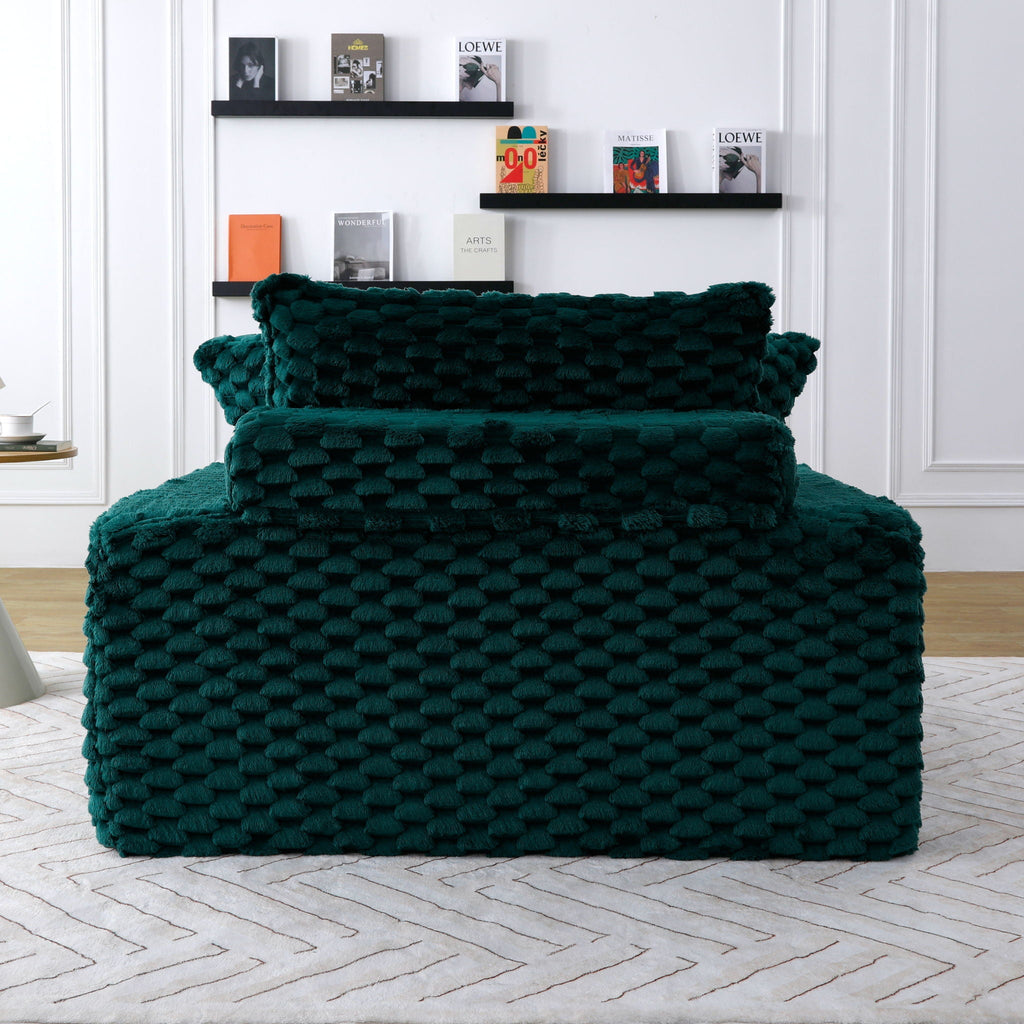 Green Comfort Bearing Stationary Sofa with 2 Pillows and 1 Backrest