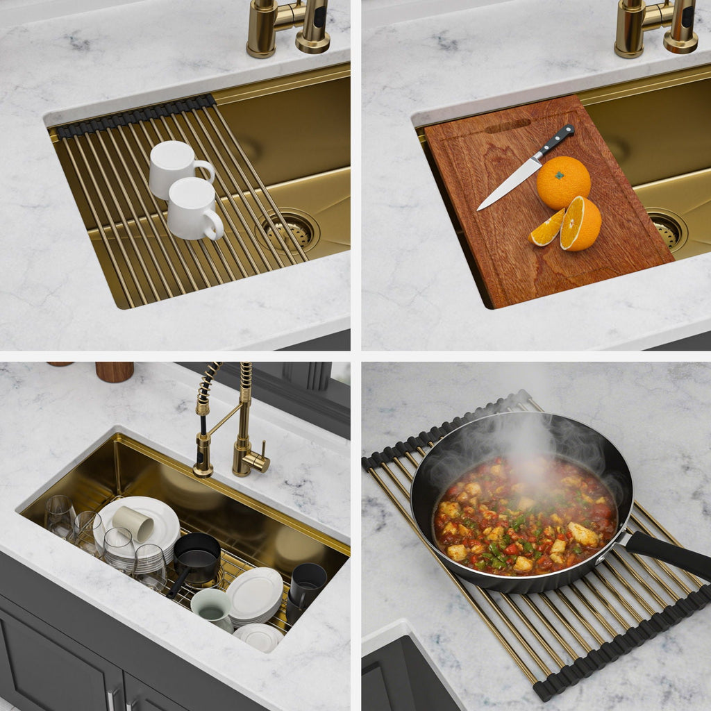 Stainless Steel Undermount Kitchen Sink with Workstation - Gold
