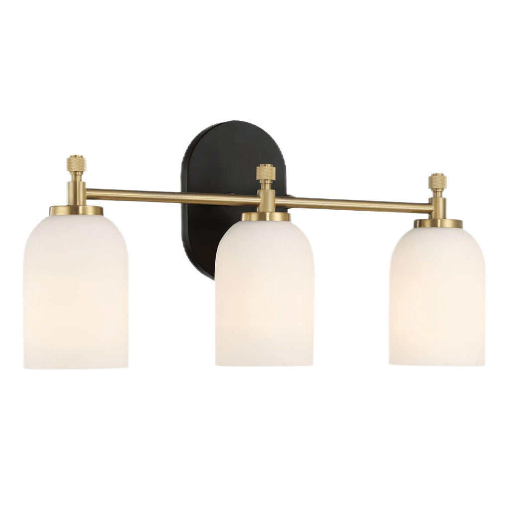 3-Light Vanity Wall Light with Frosted Glass Shades - Black / Gold / White