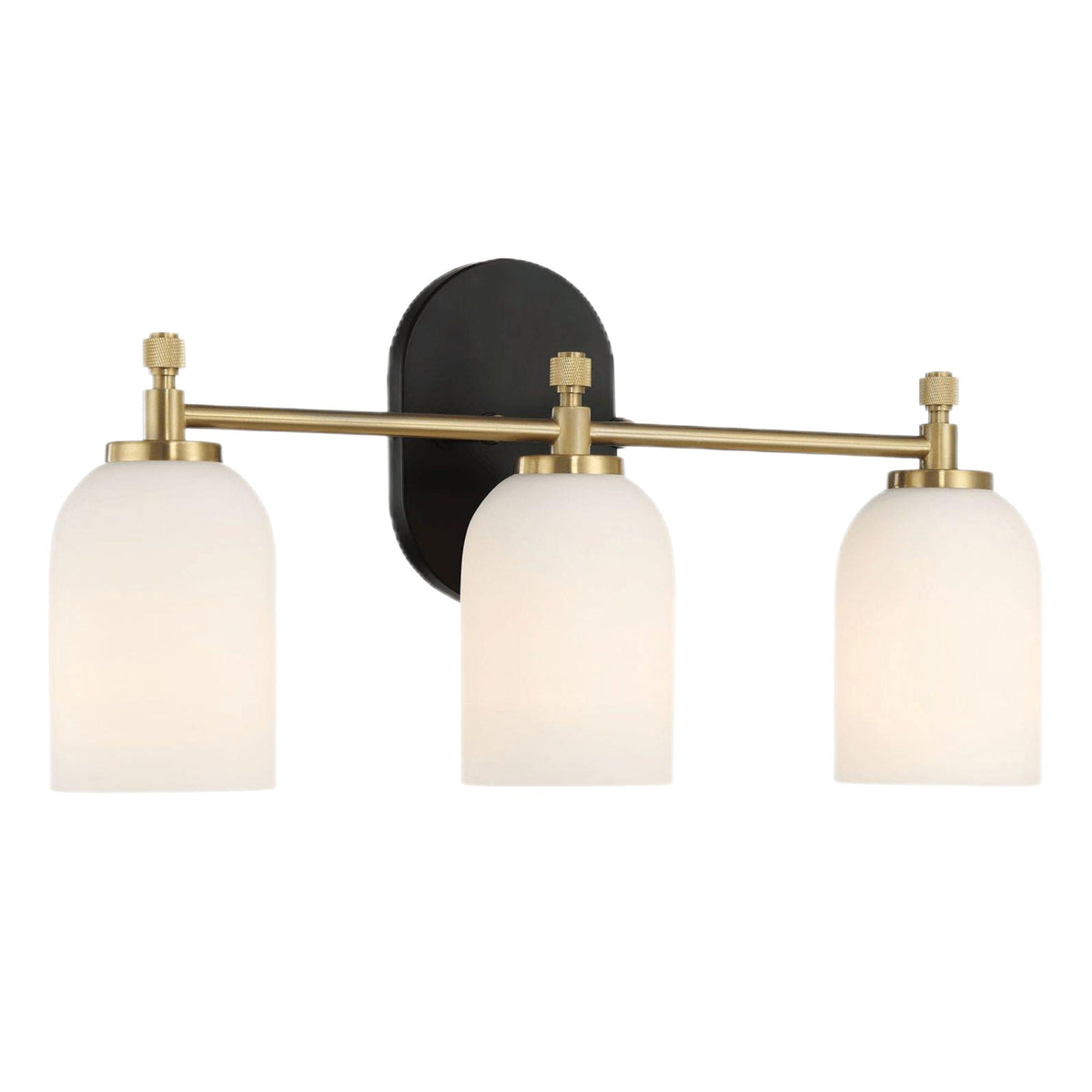 3-Light Vanity Wall Light with Frosted Glass Shades - Black / Gold / White