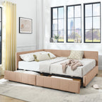 Mid-Century Storage Upholstered Tufted Bed Frame with Backrest and Armrests - Multiple Colors