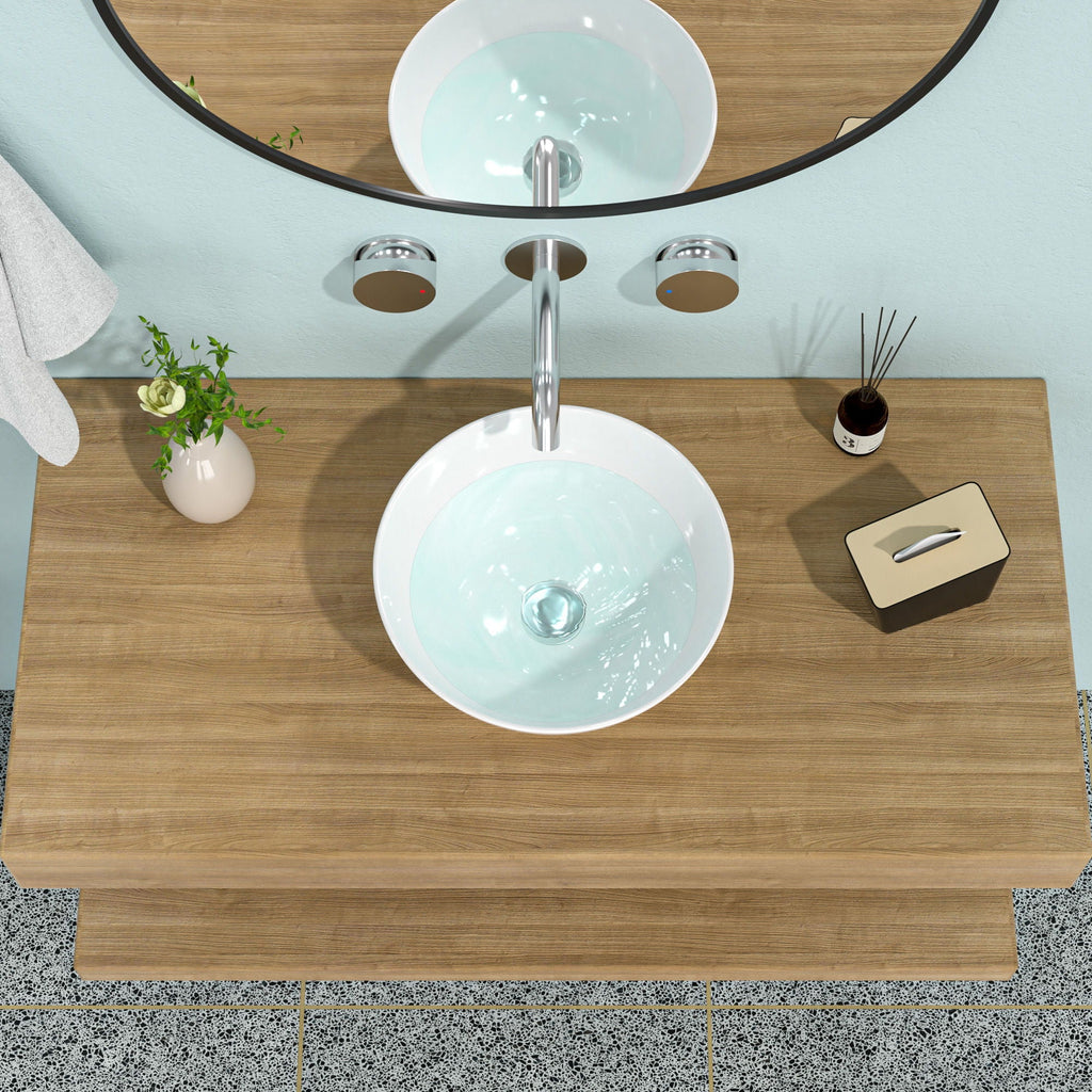 Modern Ceramic Circular Vessel Bathroom Sink with Stain Resistant Finish - White