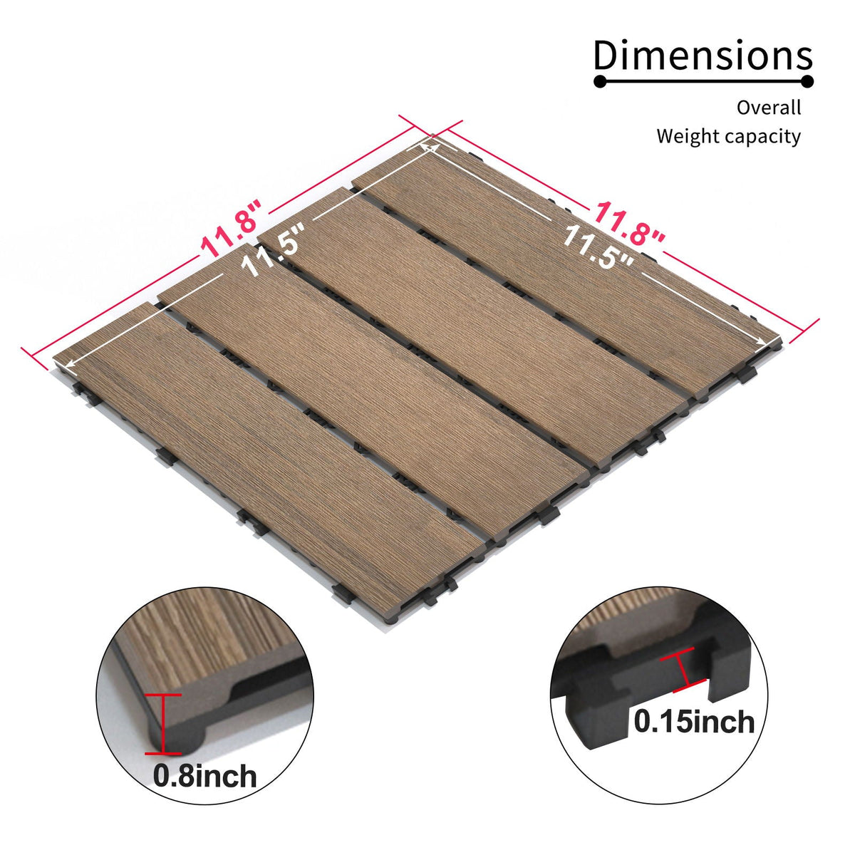 Weather Resistant Interlocking Deck Tiles - Light Brown or Dark Gray