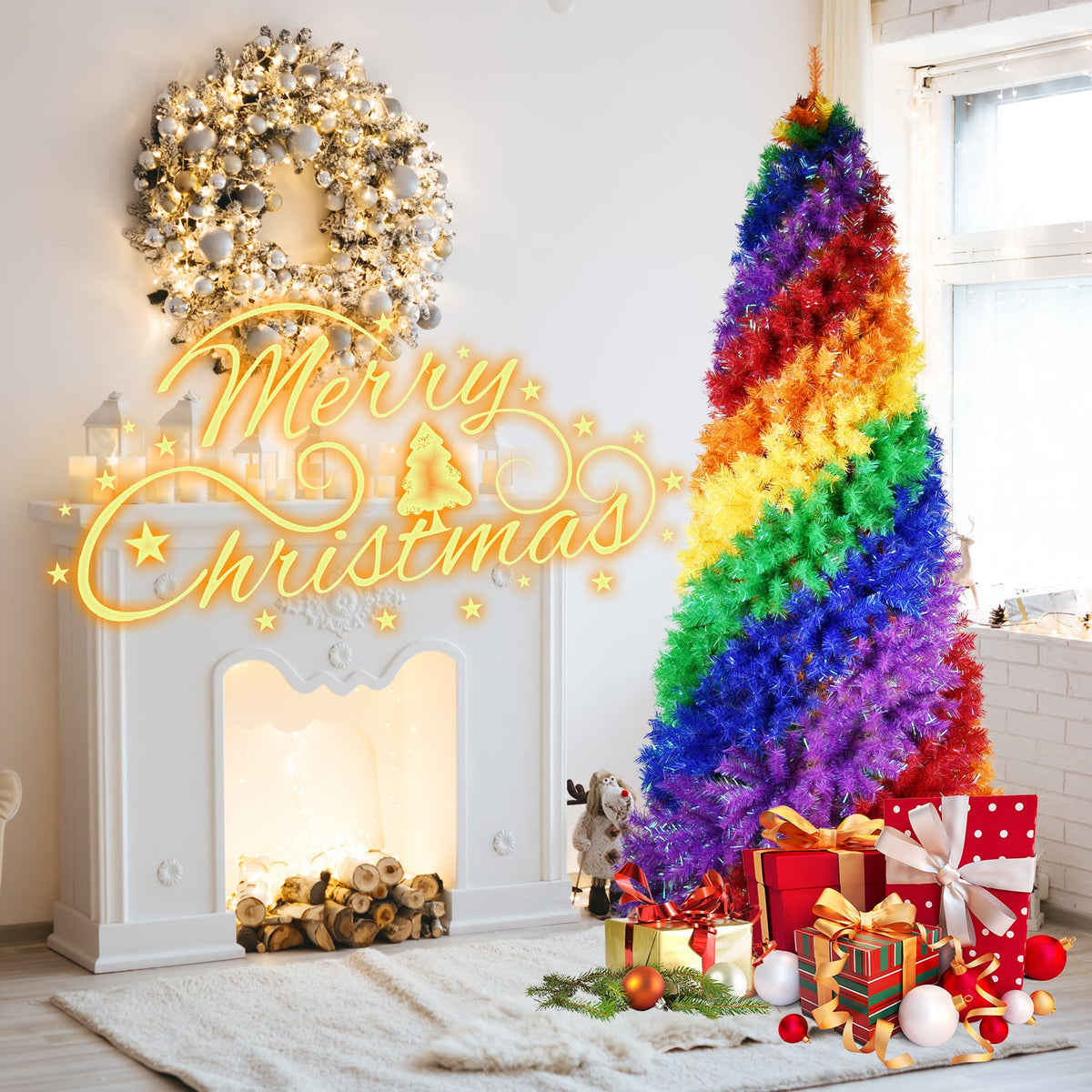 5ft Rainbow Spiral Christmas Tree with Spiral Rainbow Design - Multicolor