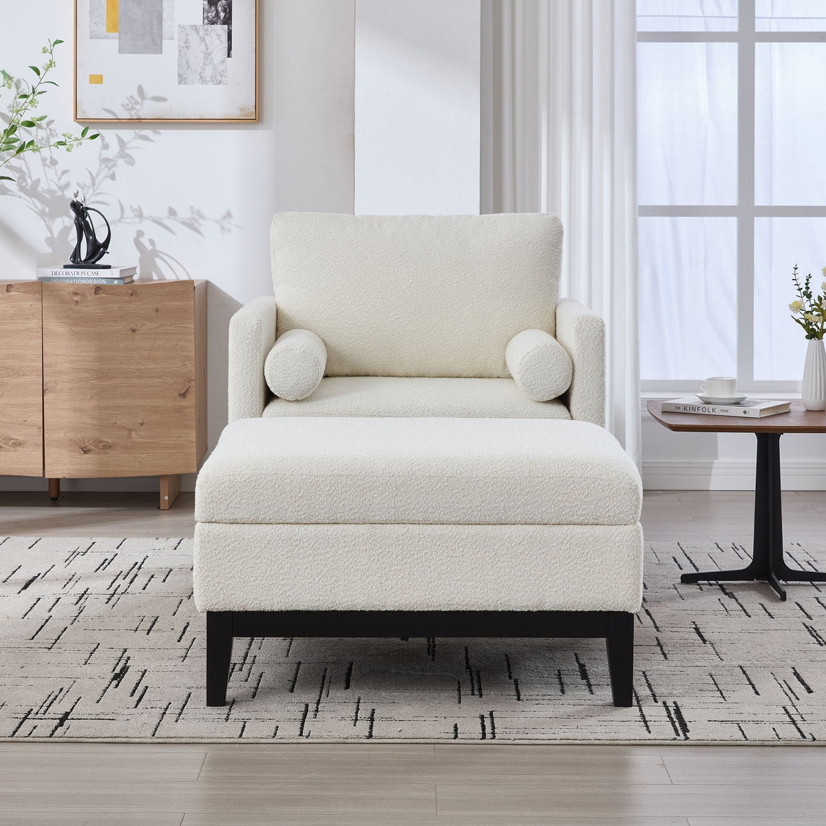 Farmhouse Upholstered Accent Chair With Ottoman