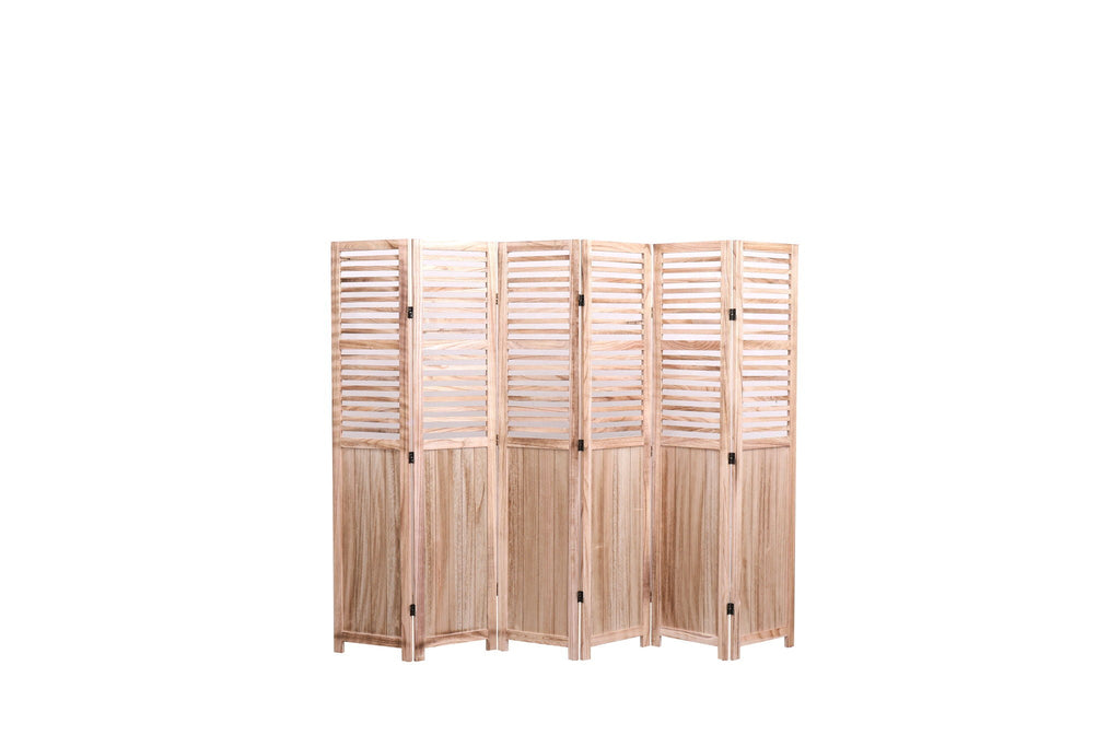 Light Brown Panel Folding Room Divider with Metal Hinges - Solid Wood
