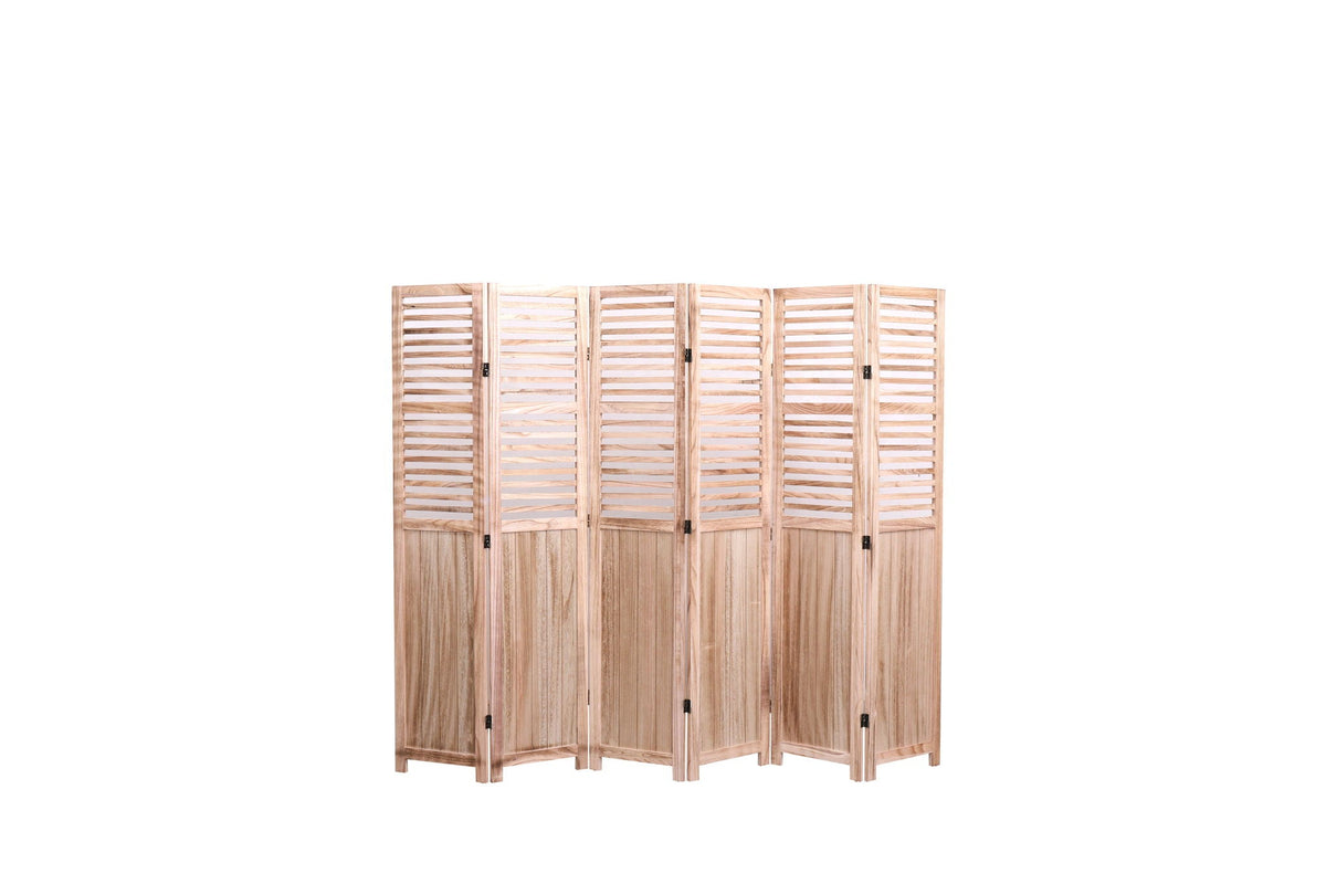 Light Brown Panel Folding Room Divider with Metal Hinges - Solid Wood