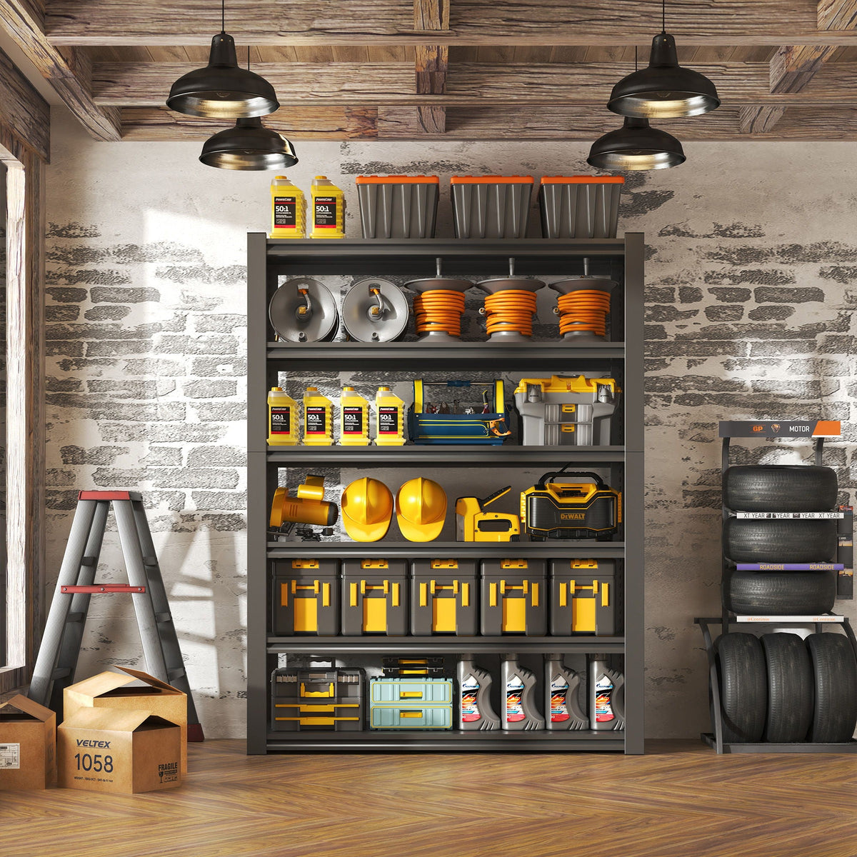 Heavy Duty Metal Garage Shelving Unit with Adjustable Shelves - Black