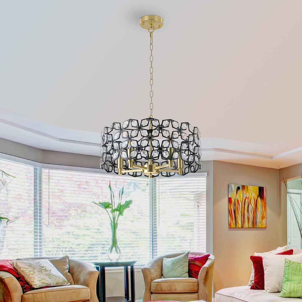 Geometric Crystal Pendant Chandelier with K9 Crystal - Black Gold
