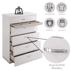 High Gloss White Accent Chest with Five Drawers - Modern Bedroom Storage