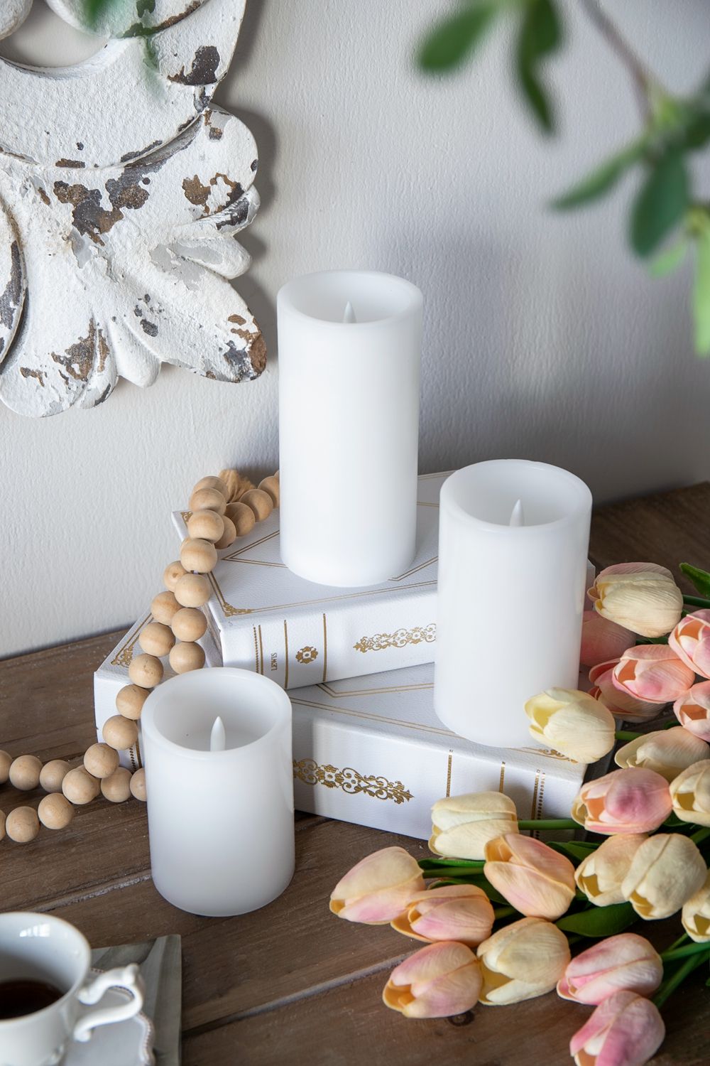 LED Candles With Remote Timer - Set of 3, Paraffin Wax - White