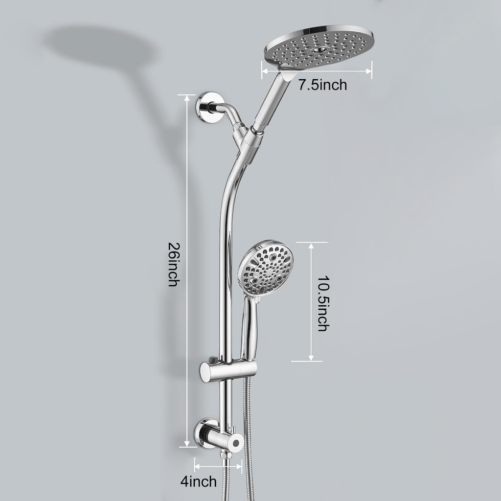 High Pressure Dual Shower Head Set with Adjustable Slide Bar - Silver