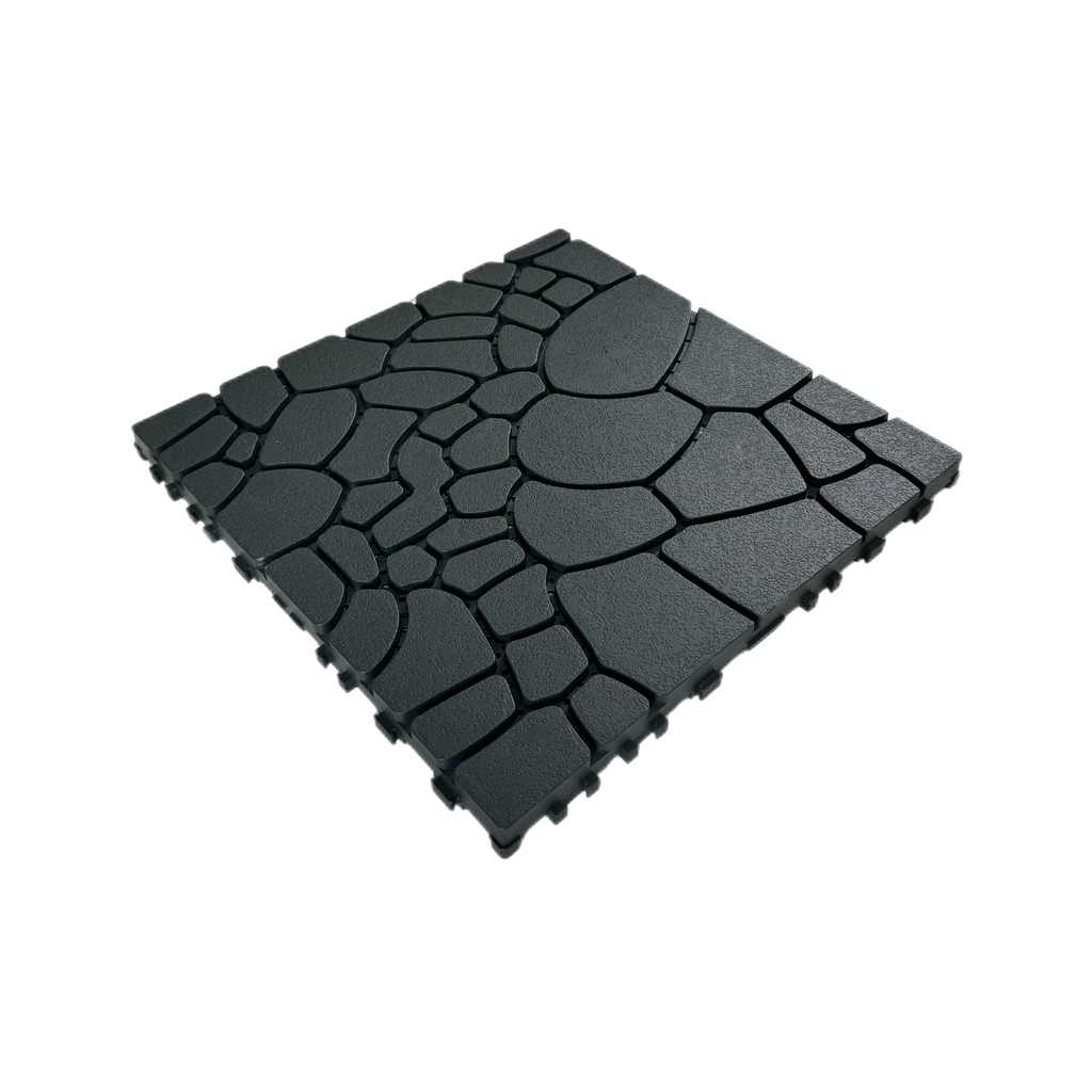 Stone Texture 12" Patio Deck Tiles with Interlocking Design - Polypropylene, 44 pcs