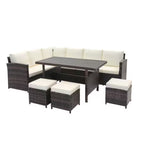7 Piece Outdoor Dining Set with Cushions, Modular Sectional Sofa and Table - Gray or Beige