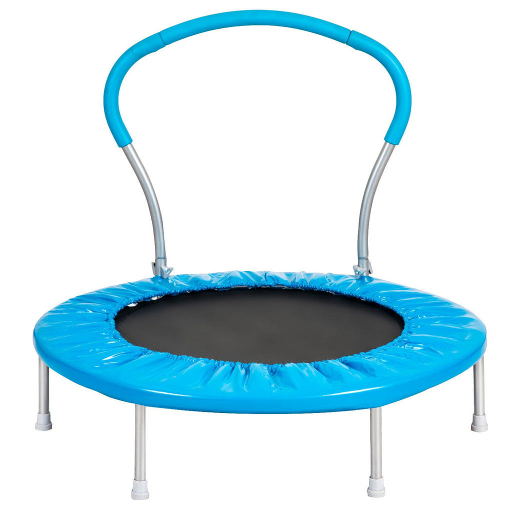 Compact Kids Trampoline With Handle – Adjustable Metal Frame - Light Blue or Pink